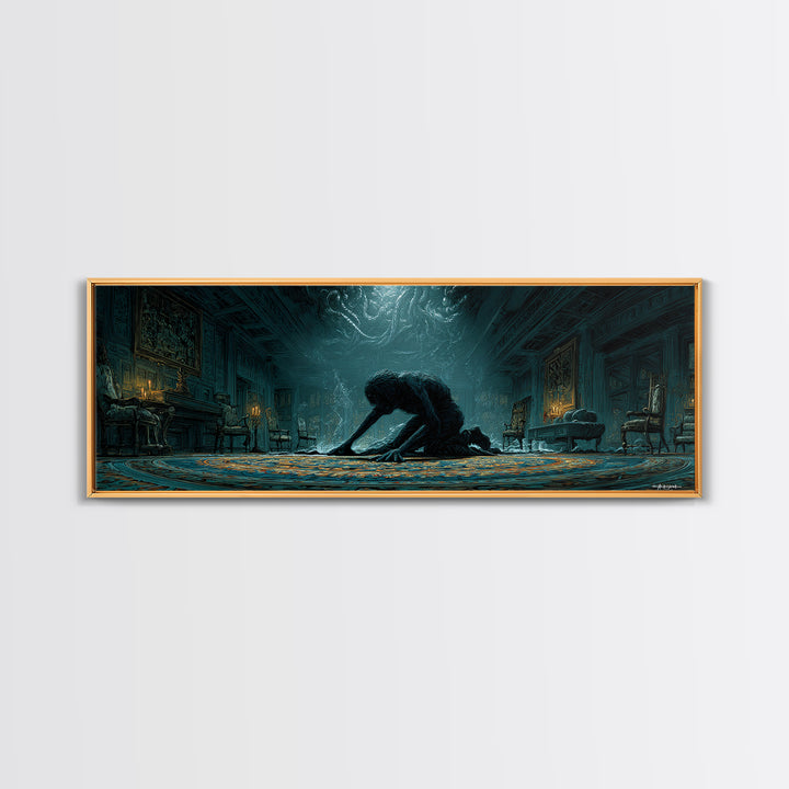 The Crawler Beneath The Floor Of Stars, Extra Wide Wall Art, Cosmic Horror Wall Art, Framed Canvas Print, Halloween Wall Decor