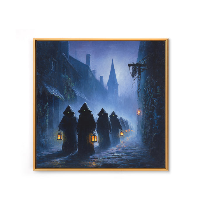 The Innsmouth Lantern Procession, Square Wall Art, Gothic Horror Wall Art, Framed Canvas Print, Halloween Wall Decor, Gothic Home Decor