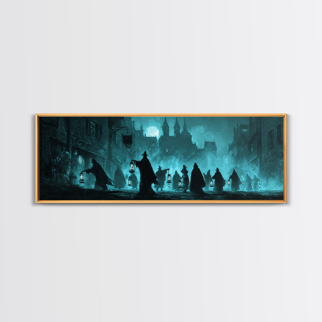 The Innsmouth Lantern Procession, Extra Wide Wall Art, Cosmic Horror Wall Art, Canvas Print, Halloween Wall Decor, Gothic Home Decor