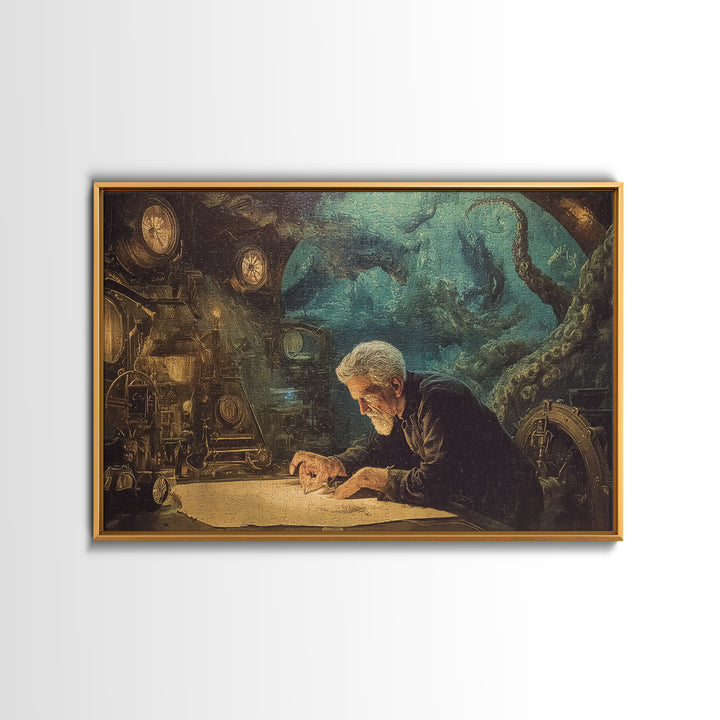 The Mapmaker Of Impossible Shores, Landscape Wall Art, Dark Halloween Decor, Framed Canvas Print, Halloween Wall Decor, Gothic Home Decor