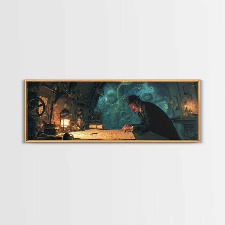 The Mapmaker Of Impossible Shores, Extra Wide Wall Art, Macabre Wall Art, Canvas Print, Halloween Wall Decor, Gothic Home Decor