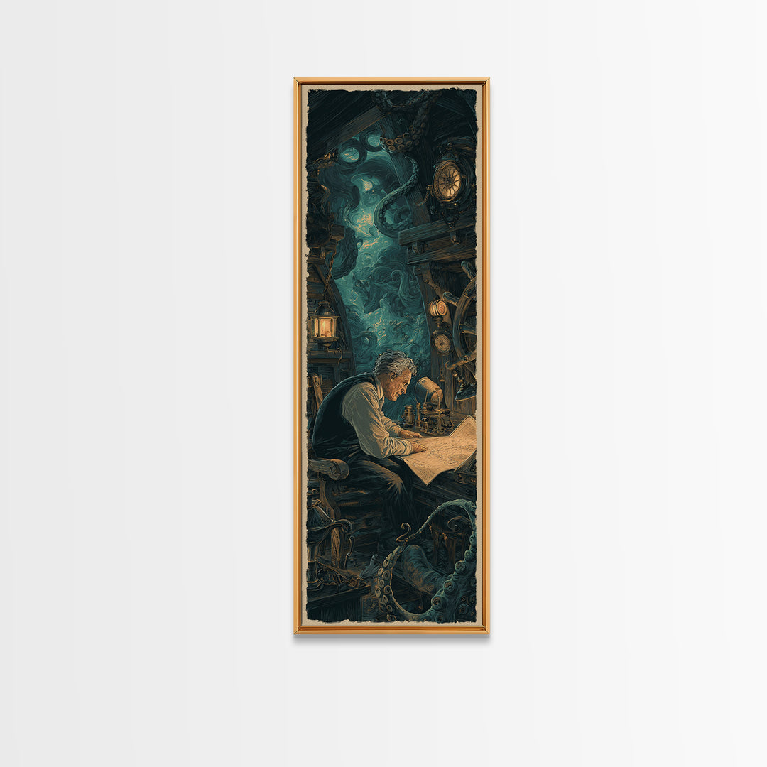 The Mapmaker Of Impossible Shores, Tall Narrow Wall Art, Spooky Home Decor, Canvas Print, Halloween Wall Decor, Gothic Home Decor