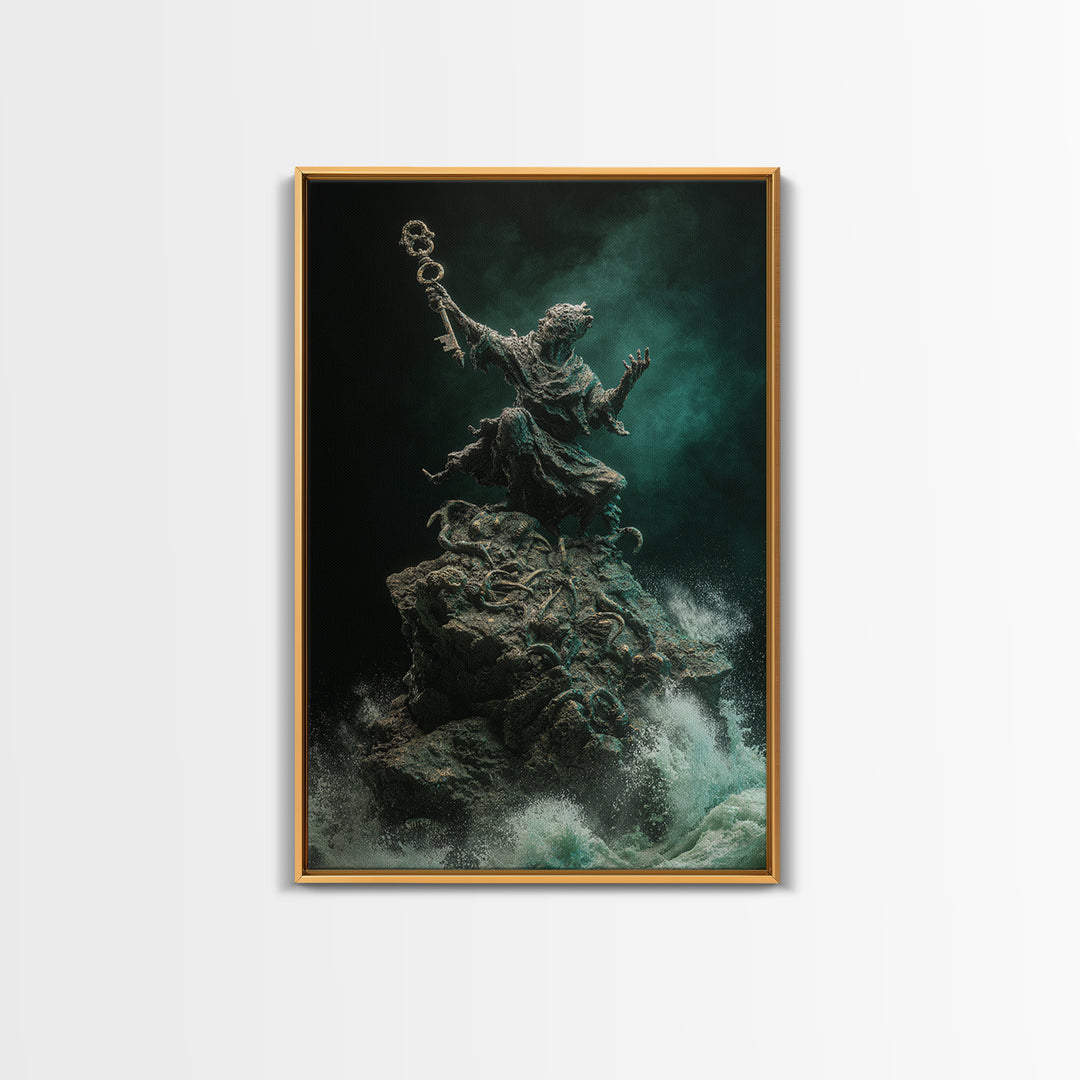 The Keeper Of The Black Reef Key, Vertical Wall Art, Macabre Wall Art, Canvas Print, Halloween Wall Decor, Gothic Home Decor