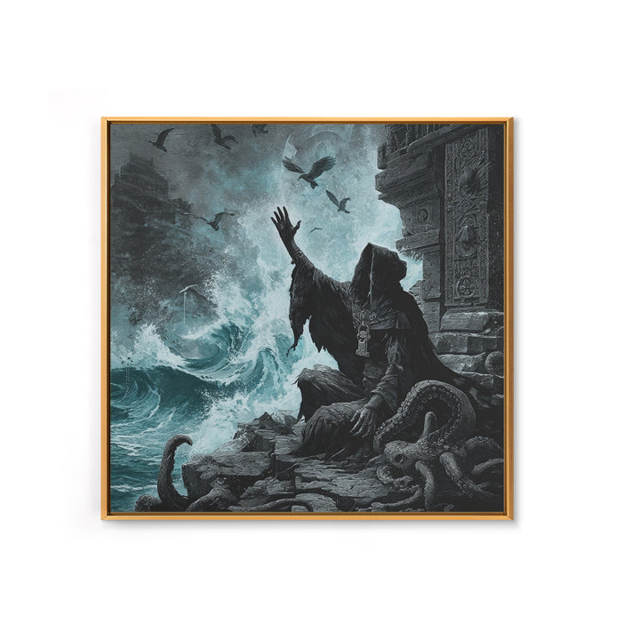 The Keeper Of The Black Reef Key, Square Wall Art, Spooky Home Decor, Framed Canvas Print, Halloween Wall Decor, Gothic Home Decor