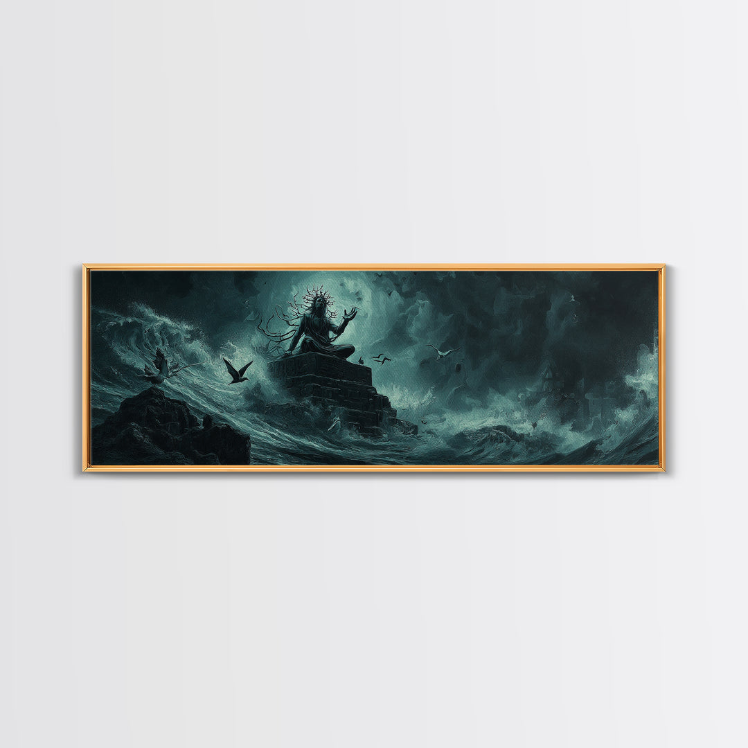 The Keeper Of The Black Reef Key, Extra Wide Wall Art, Lovecraftian Horror Art, Canvas Print, Halloween Wall Decor, Gothic Home Decor