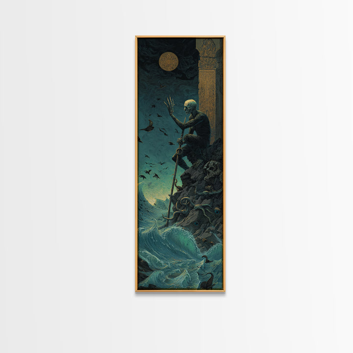 The Keeper Of The Black Reef Key, Tall Narrow Wall Art, Haunted Gothic Art, Framed Canvas Print, Halloween Wall Decor, Gothic Home Decor