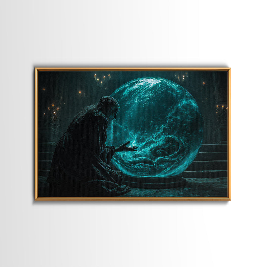 The Oracle Of The Glass Depths, Landscape Wall Art, Cosmic Horror Wall Art, Framed Canvas Print, Halloween Wall Decor, Gothic Home Decor