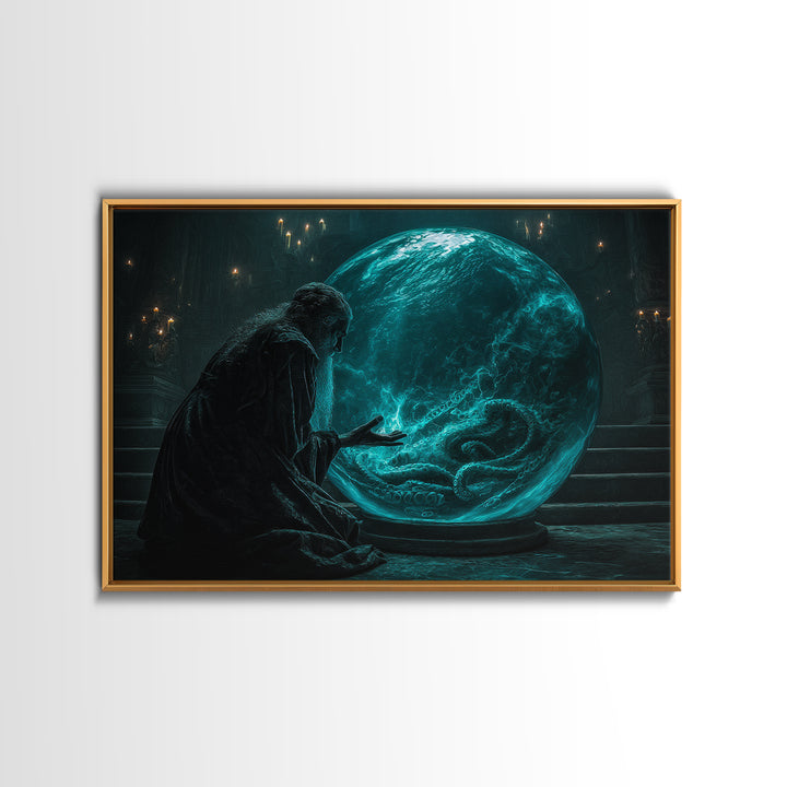 The Oracle Of The Glass Depths, Landscape Wall Art, Cosmic Horror Wall Art, Framed Canvas Print, Halloween Wall Decor, Gothic Home Decor