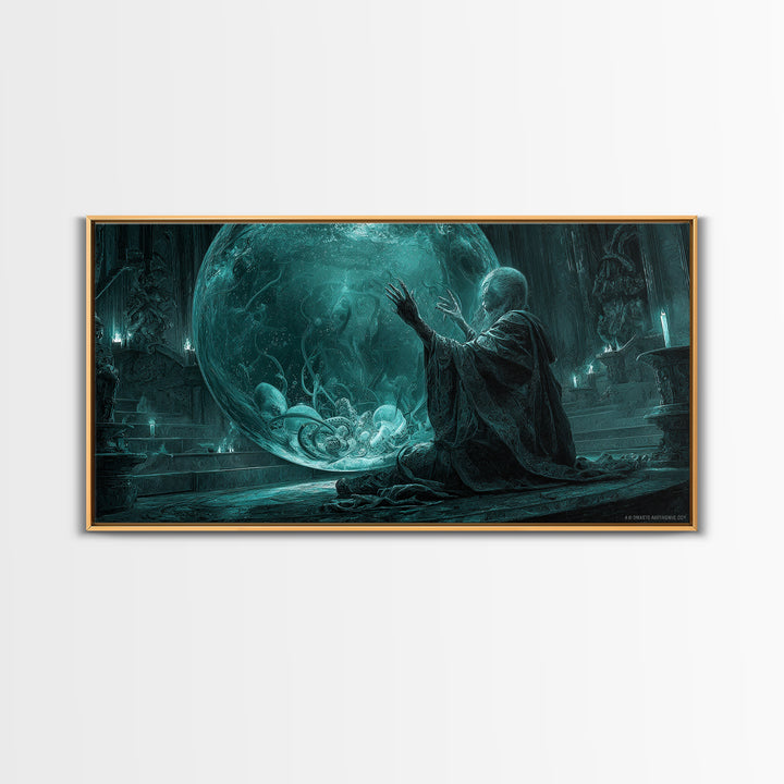 The Oracle Of The Glass Depths, Wide Panoramic Art, Haunted Gothic Art, Framed Canvas Print, Halloween Wall Decor, Gothic Home Decor