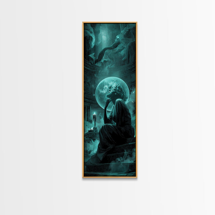 The Oracle Of The Glass Depths, Tall Narrow Wall Art, Haunted Gothic Art, Canvas Print, Halloween Wall Decor, Gothic Home Decor
