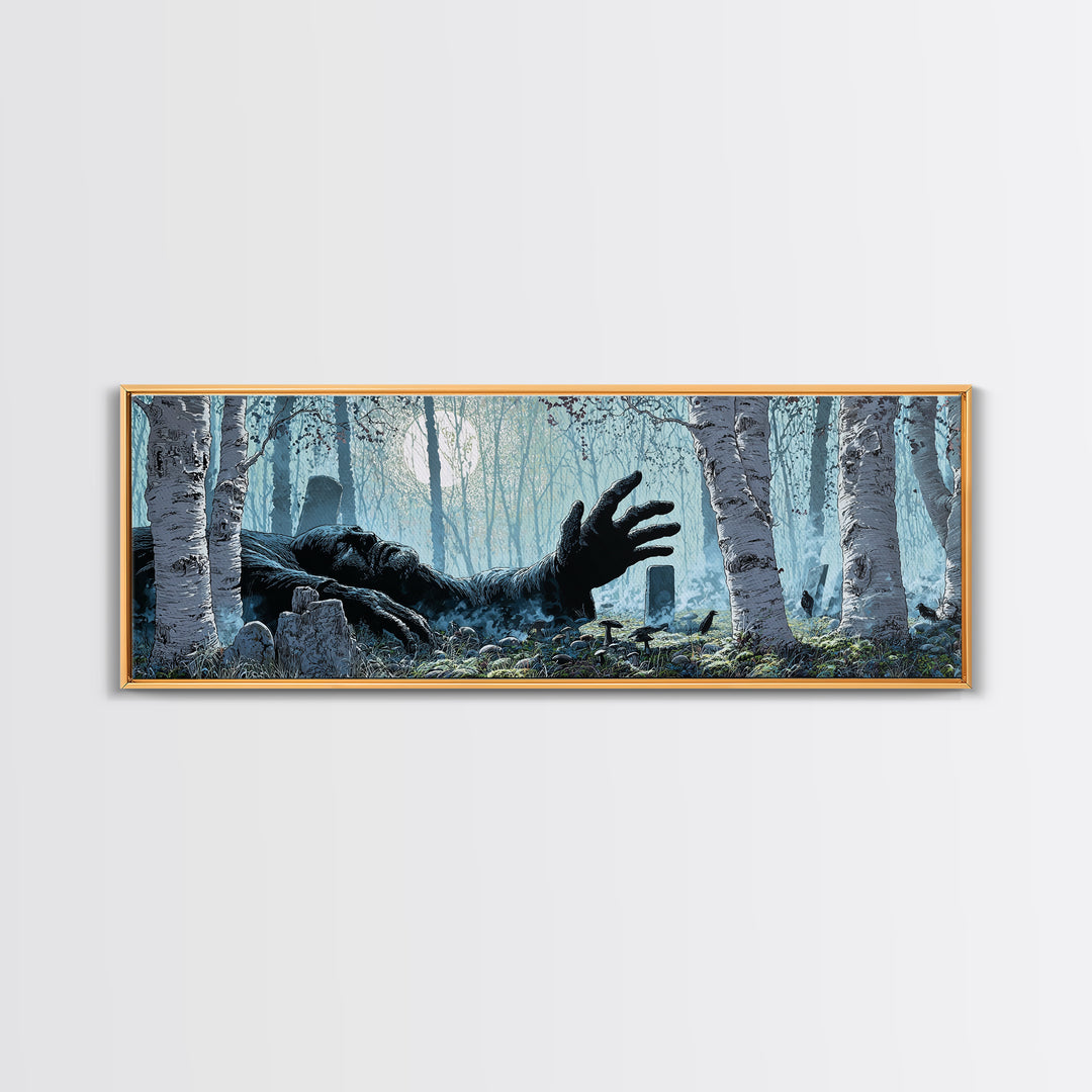 The Sleeper In The Birch Grove, Extra Wide Wall Art, Macabre Wall Art, Canvas Print, Halloween Wall Decor, Gothic Home Decor