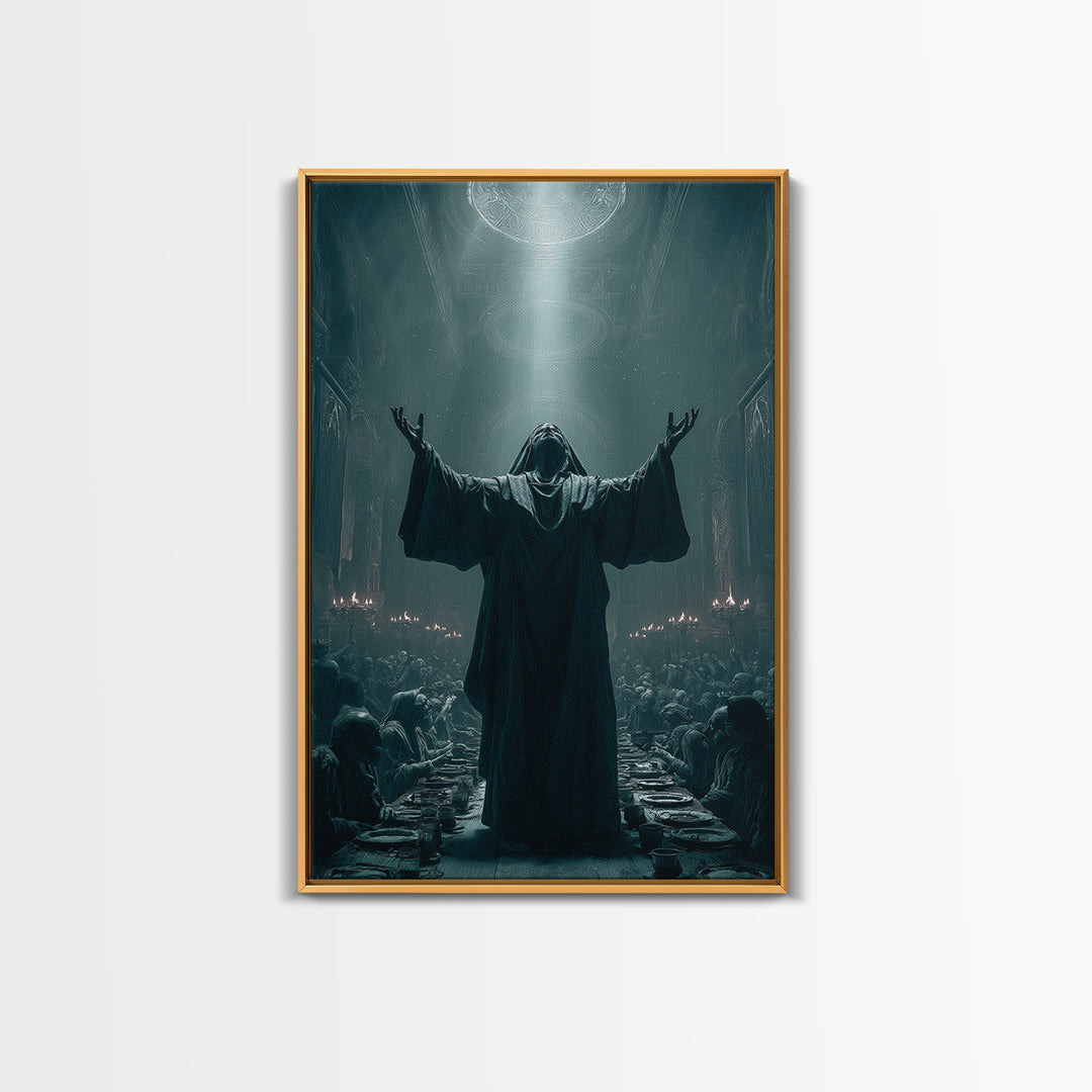 The Feast Of The Pale Cult, Vertical Wall Art, Haunted Gothic Art, Framed Canvas Print, Halloween Wall Decor, Gothic Home Decor