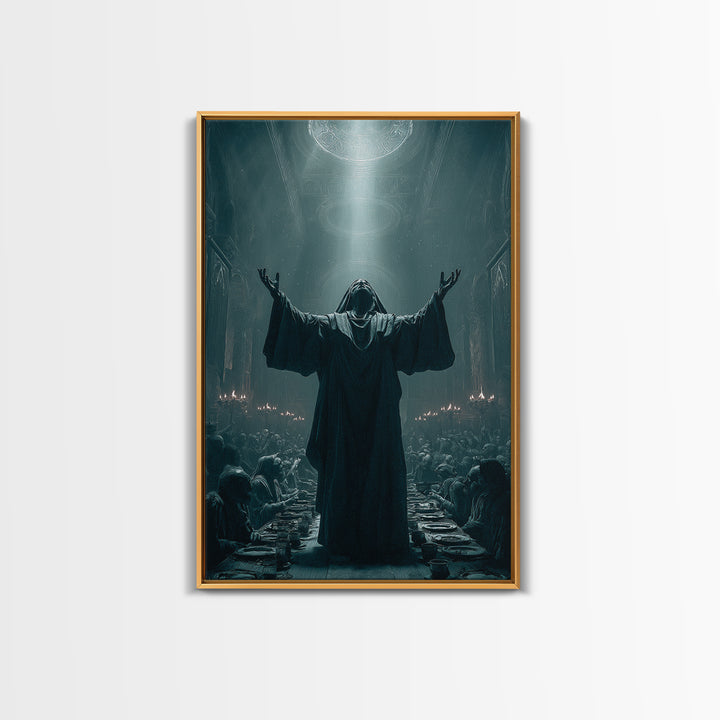 The Feast Of The Pale Cult, Vertical Wall Art, Haunted Gothic Art, Framed Canvas Print, Halloween Wall Decor, Gothic Home Decor