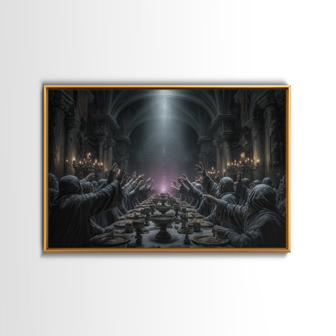 The Feast Of The Pale Cult, Landscape Wall Art, Macabre Wall Art, Framed Canvas Print, Halloween Wall Decor, Gothic Home Decor