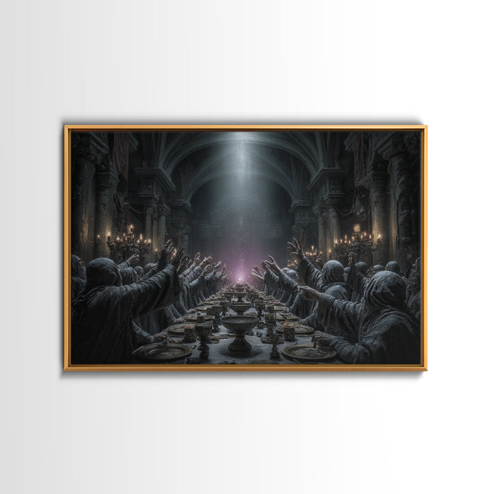The Feast Of The Pale Cult, Landscape Wall Art, Macabre Wall Art, Framed Canvas Print, Halloween Wall Decor, Gothic Home Decor