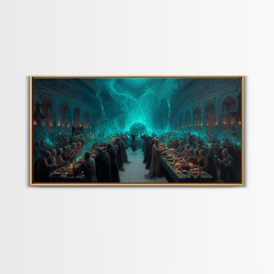 The Feast Of The Pale Cult, Wide Panoramic Art, Haunted Gothic Art, Canvas Print, Halloween Wall Decor, Gothic Home Decor