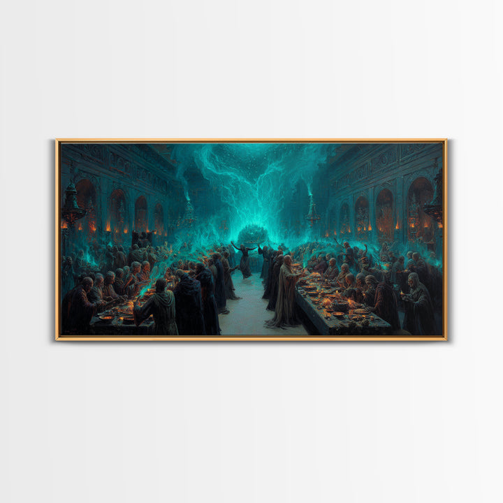 The Feast Of The Pale Cult, Wide Panoramic Art, Haunted Gothic Art, Canvas Print, Halloween Wall Decor, Gothic Home Decor
