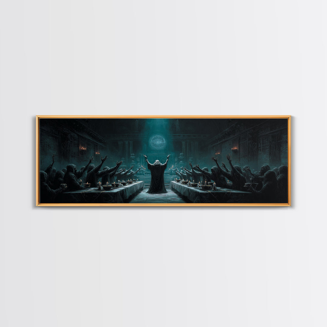 The Feast Of The Pale Cult, Extra Wide Wall Art, Dark Fantasy Wall Art, Framed Canvas Print, Halloween Wall Decor, Gothic Home Decor