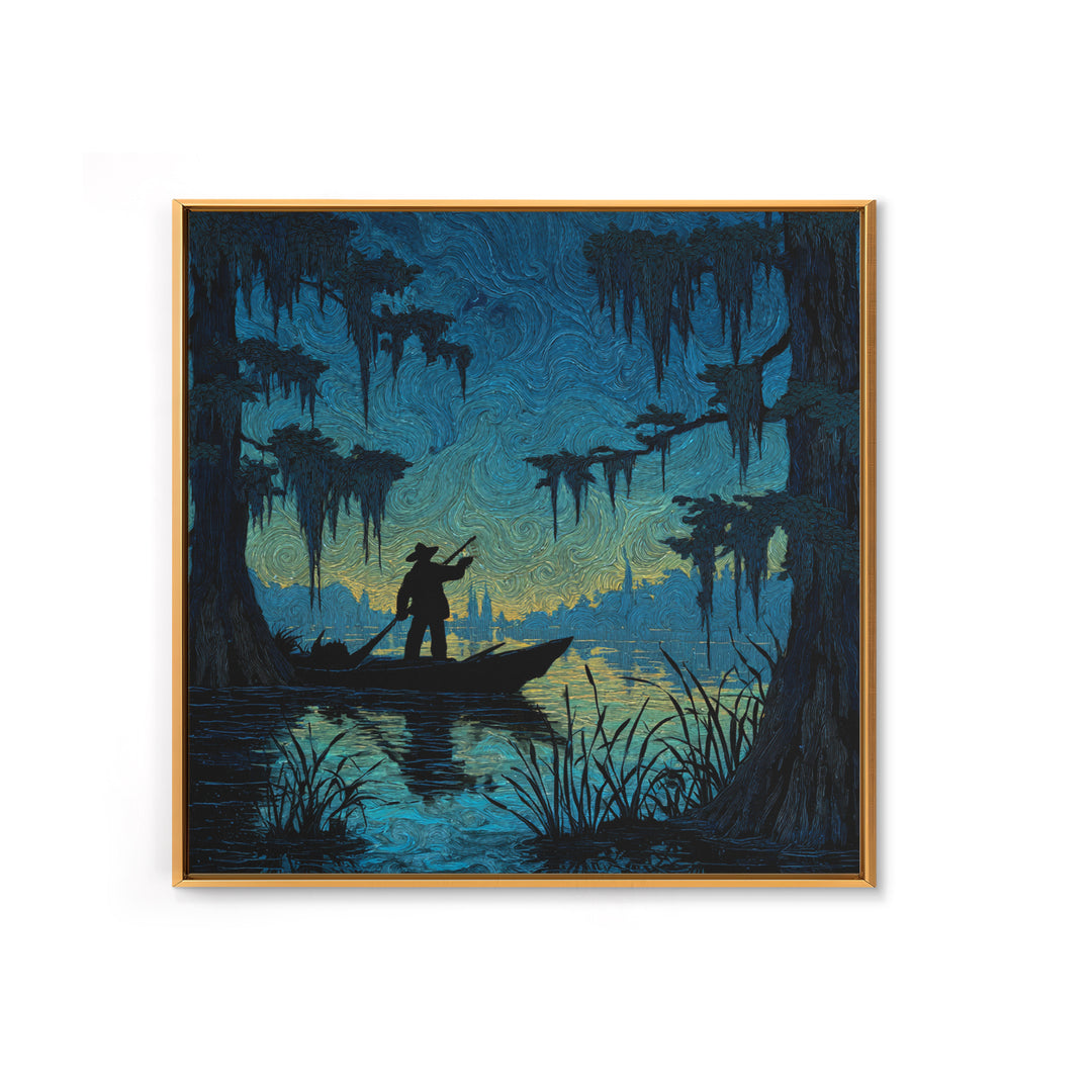 The Ferryman Of The Outer Marsh, Square Wall Art, Lovecraftian Horror Art, Framed Canvas Print, Halloween Wall Decor, Gothic Home Decor