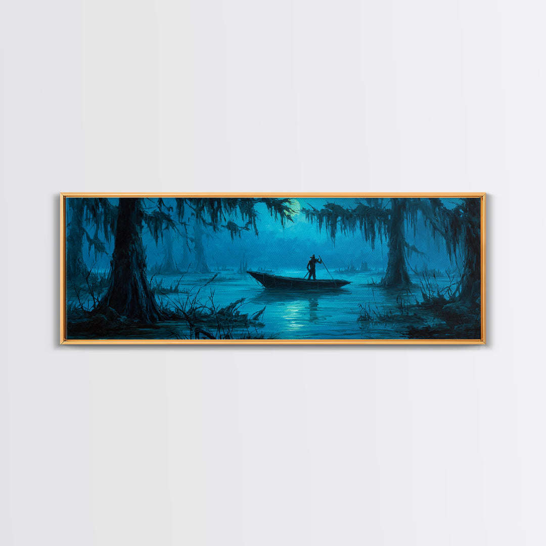 The Ferryman Of The Outer Marsh, Extra Wide Wall Art, Macabre Wall Art, Framed Canvas Print, Halloween Wall Decor, Gothic Home Decor