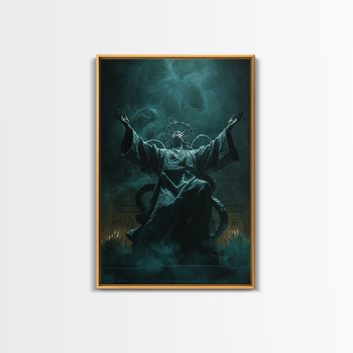 The Crown Of The Tentacled Saint, Vertical Wall Art, Haunted Gothic Art, Framed Canvas Print, Halloween Wall Decor, Gothic Home Decor
