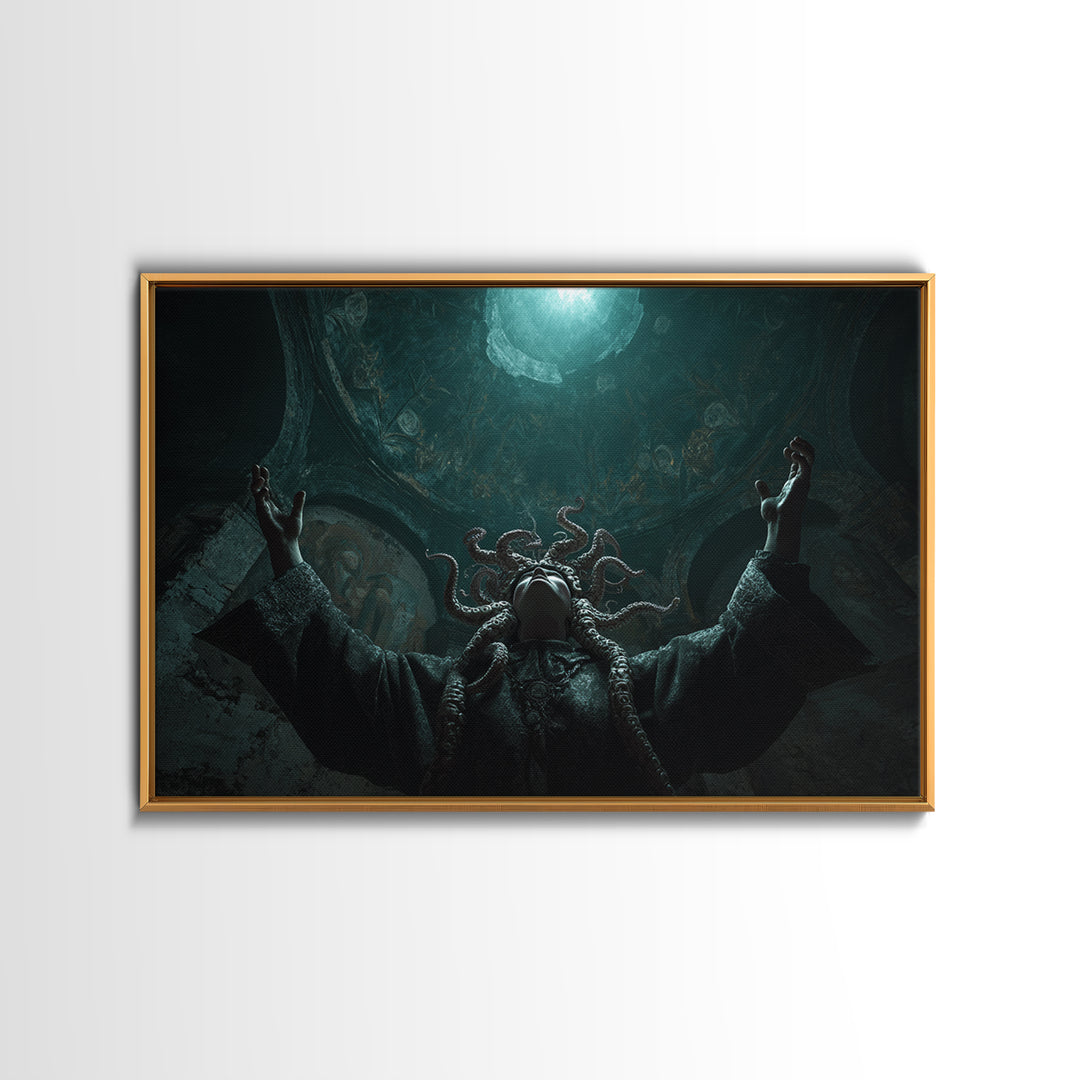 The Crown Of The Tentacled Saint, Landscape Wall Art, Dark Halloween Decor, Framed Canvas Print, Halloween Wall Decor, Gothic Home Decor