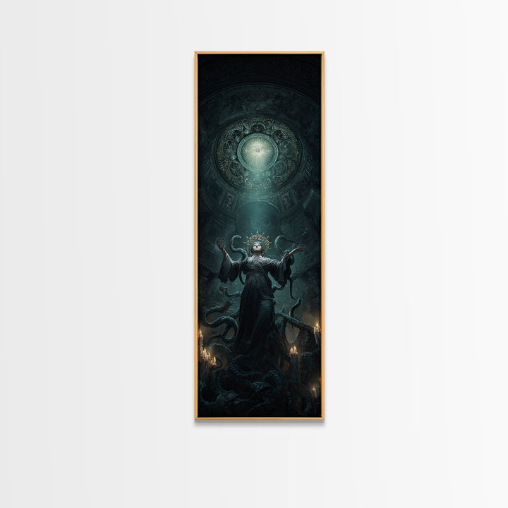 The Crown Of The Tentacled Saint, Tall Narrow Wall Art, Cosmic Horror Wall Art, Framed Canvas Print, Halloween Wall Decor, Gothic Home Decor