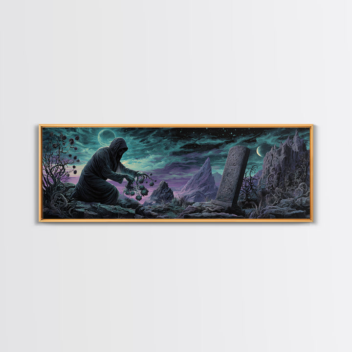 The Grave Gardener Of Yuggoth, Extra Wide Wall Art, Eldritch Gothic Decor, Framed Canvas Print, Halloween Wall Decor, Gothic Home Decor