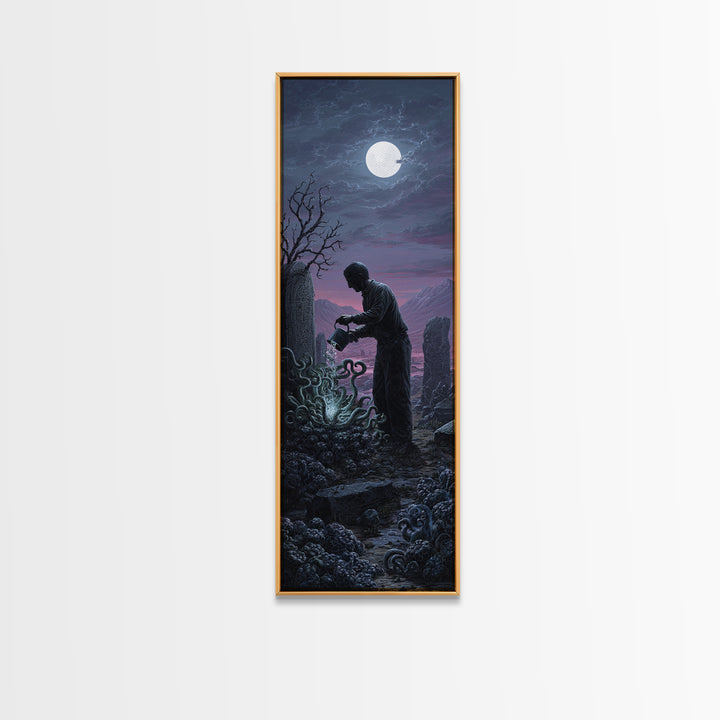 The Grave Gardener Of Yuggoth, Tall Narrow Wall Art, Dark Fantasy Wall Art, Canvas Print, Halloween Wall Decor, Gothic Home Decor