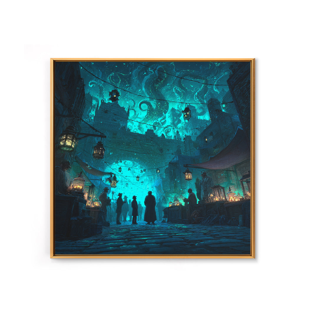 The Lantern Market Beyond The Veil, Square Wall Art, Dark Fantasy Wall Art, Framed Canvas Print, Halloween Wall Decor, Gothic Home Decor