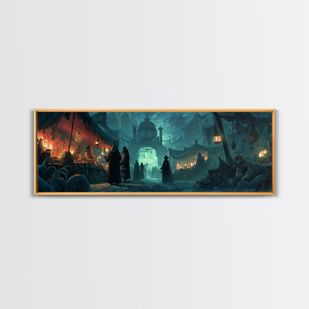 The Lantern Market Beyond The Veil, Extra Wide Wall Art, Macabre Wall Art, Canvas Print, Halloween Wall Decor, Gothic Home Decor