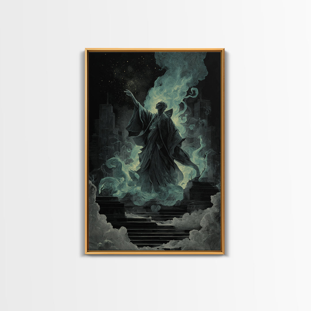 The Moth Prophet Of Kadath, Vertical Wall Art, Dark Halloween Decor, Framed Canvas Print, Halloween Wall Decor, Gothic Home Decor