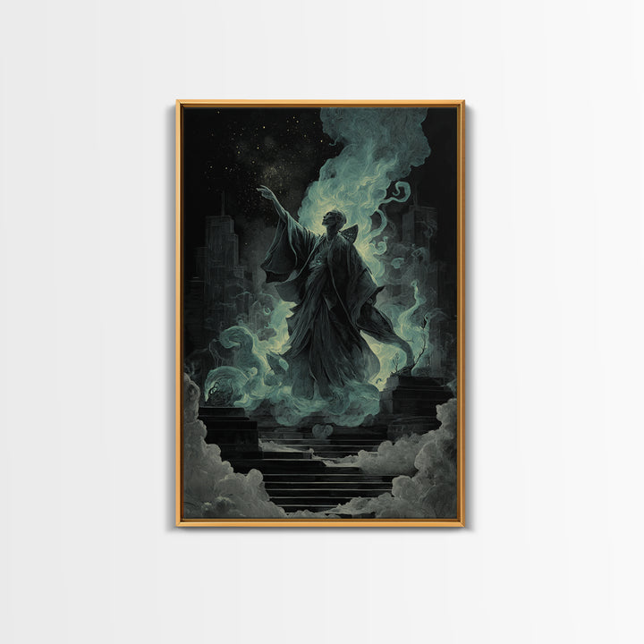 The Moth Prophet Of Kadath, Vertical Wall Art, Dark Halloween Decor, Framed Canvas Print, Halloween Wall Decor, Gothic Home Decor