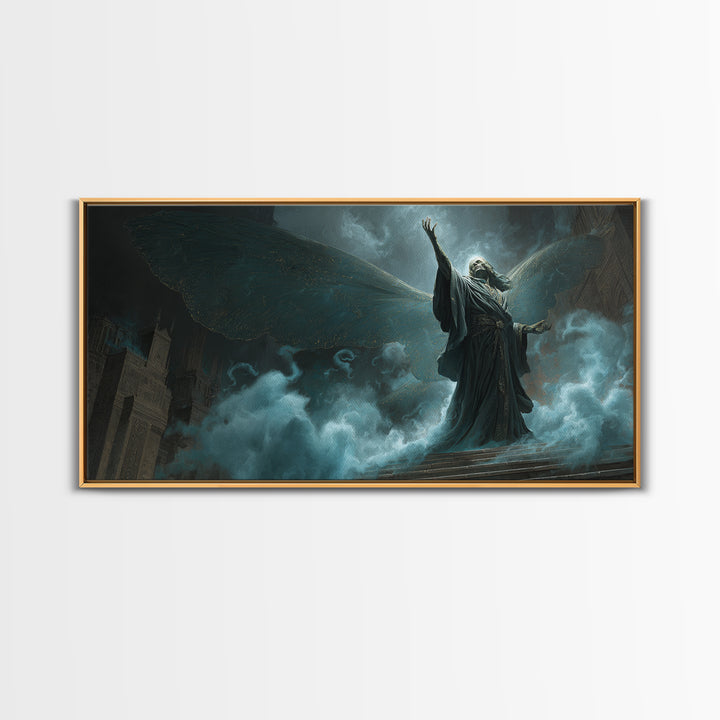 The Moth Prophet Of Kadath, Wide Panoramic Art, Eldritch Gothic Decor, Framed Canvas Print, Halloween Wall Decor, Gothic Home Decor
