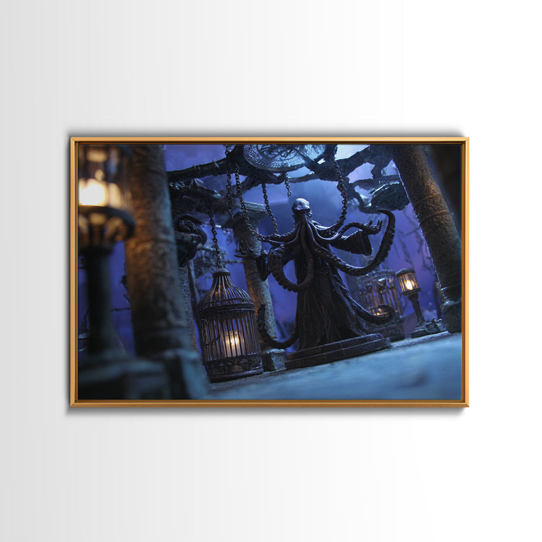 The Moonlit Shoggoth Menagerie, Landscape Wall Art, Cosmic Horror Wall Art, Framed Canvas Print, Halloween Wall Decor, Gothic Home Decor