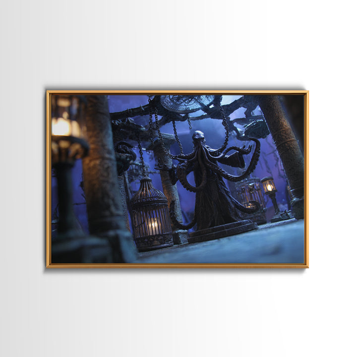 The Moonlit Shoggoth Menagerie, Landscape Wall Art, Cosmic Horror Wall Art, Framed Canvas Print, Halloween Wall Decor, Gothic Home Decor