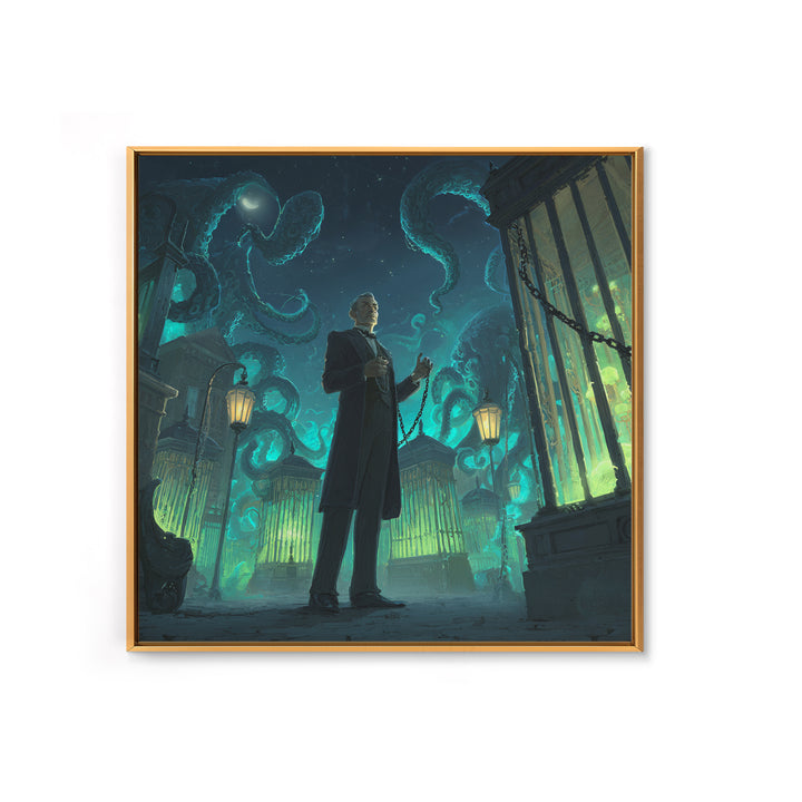 The Moonlit Shoggoth Menagerie, Square Wall Art, Macabre Wall Art, Framed Canvas Print, Halloween Wall Decor, Gothic Home Decor