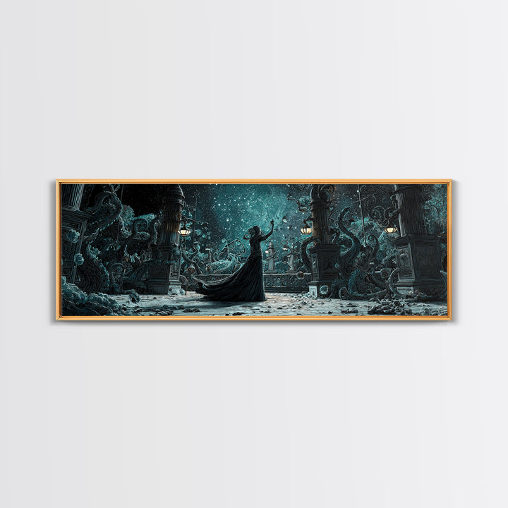 The Moonlit Shoggoth Menagerie, Extra Wide Wall Art, Spooky Home Decor, Framed Canvas Print, Halloween Wall Decor, Gothic Home Decor