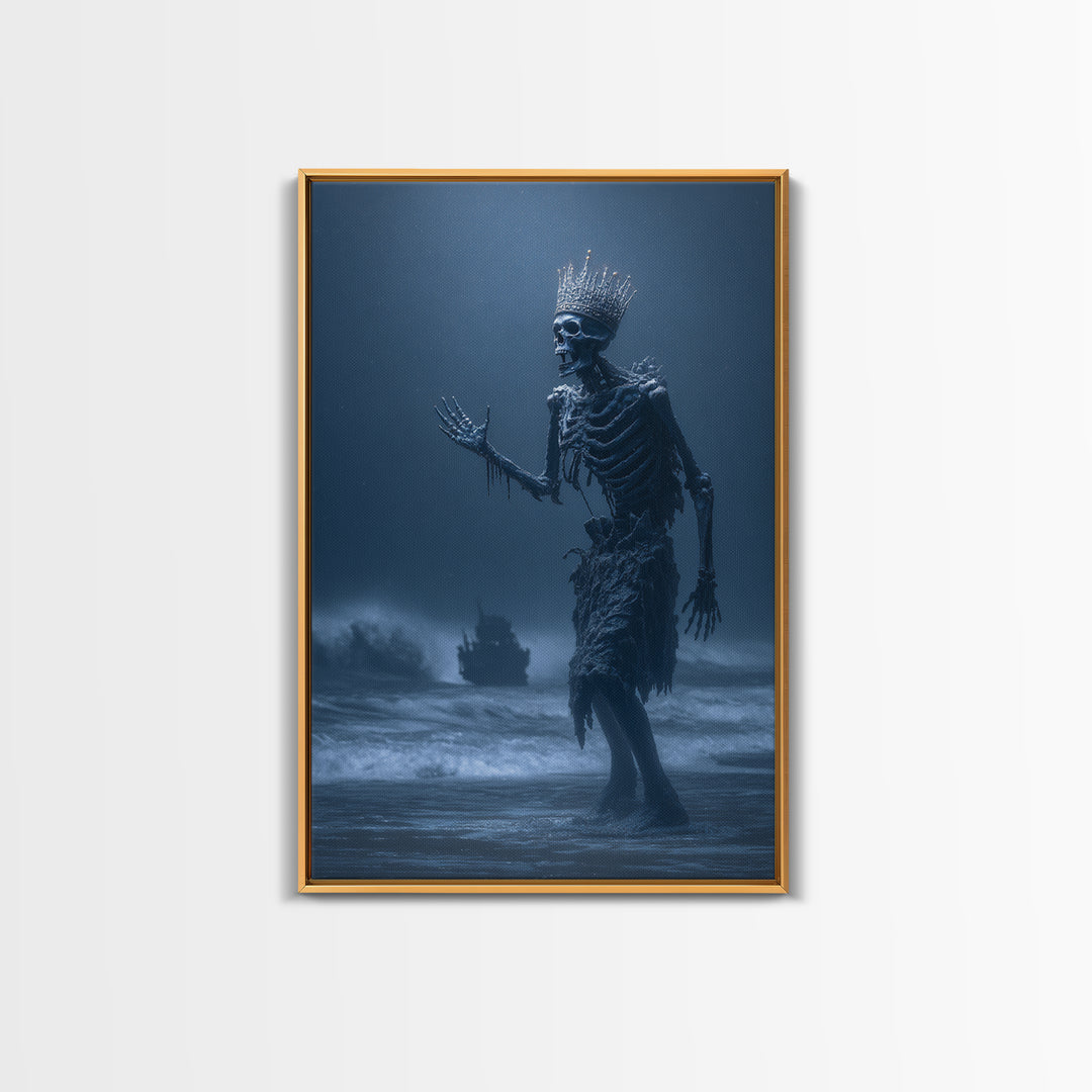 The Salt King Of The Black Shore, Vertical Wall Art, Macabre Wall Art, Framed Canvas Print, Halloween Wall Decor, Gothic Home Decor