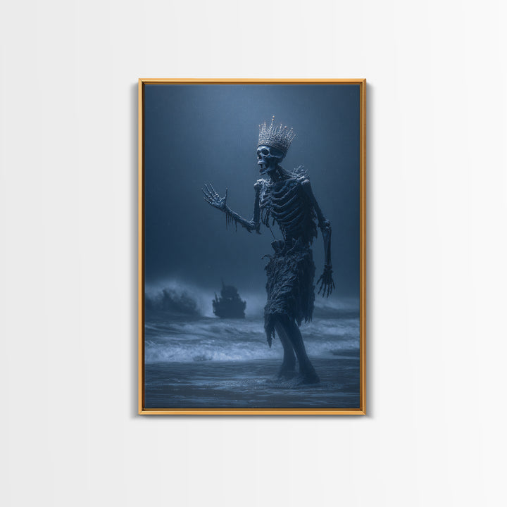 The Salt King Of The Black Shore, Vertical Wall Art, Macabre Wall Art, Framed Canvas Print, Halloween Wall Decor, Gothic Home Decor