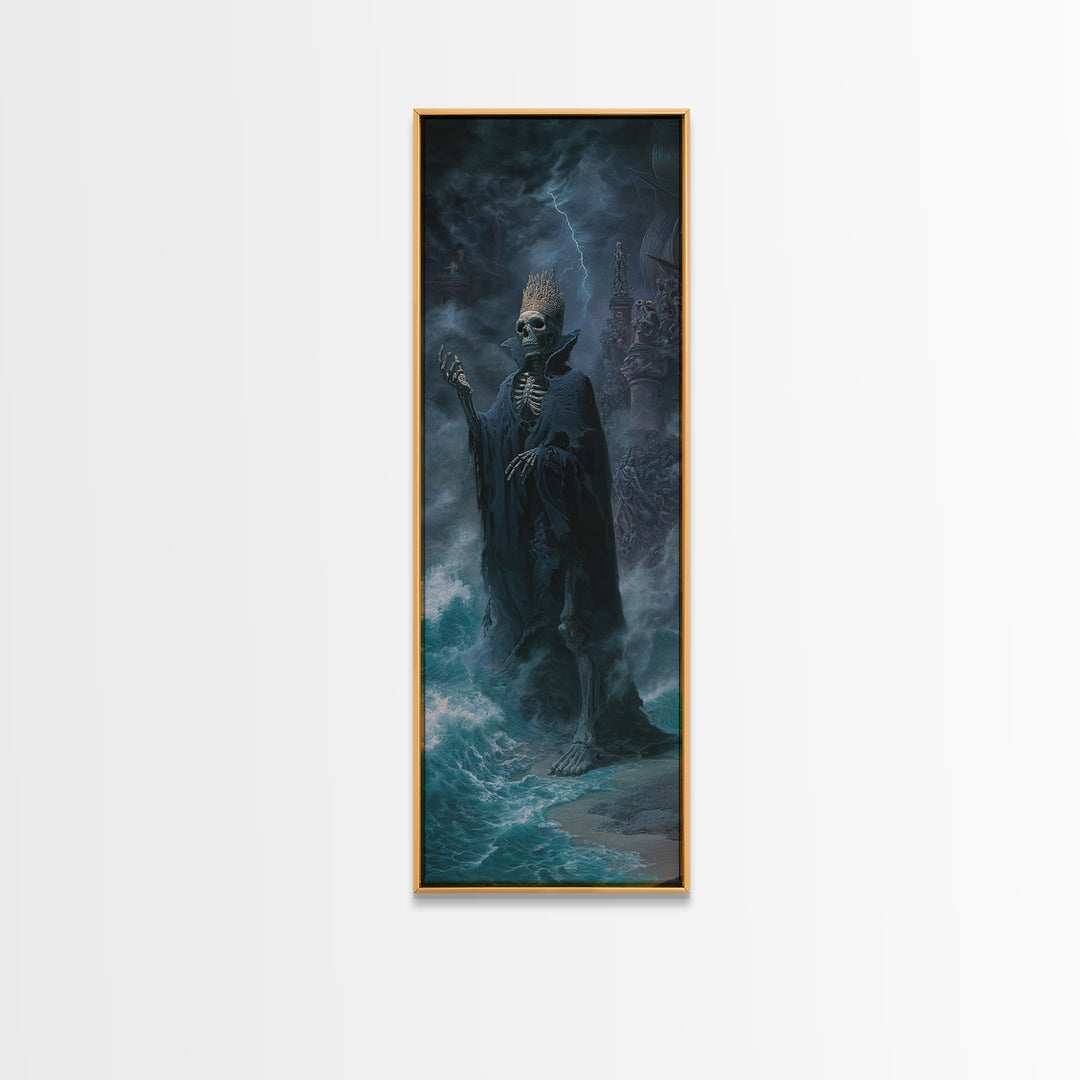 The Salt King Of The Black Shore, Tall Narrow Wall Art, Dark Halloween Decor, Framed Canvas Print, Halloween Wall Decor, Gothic Home Decor