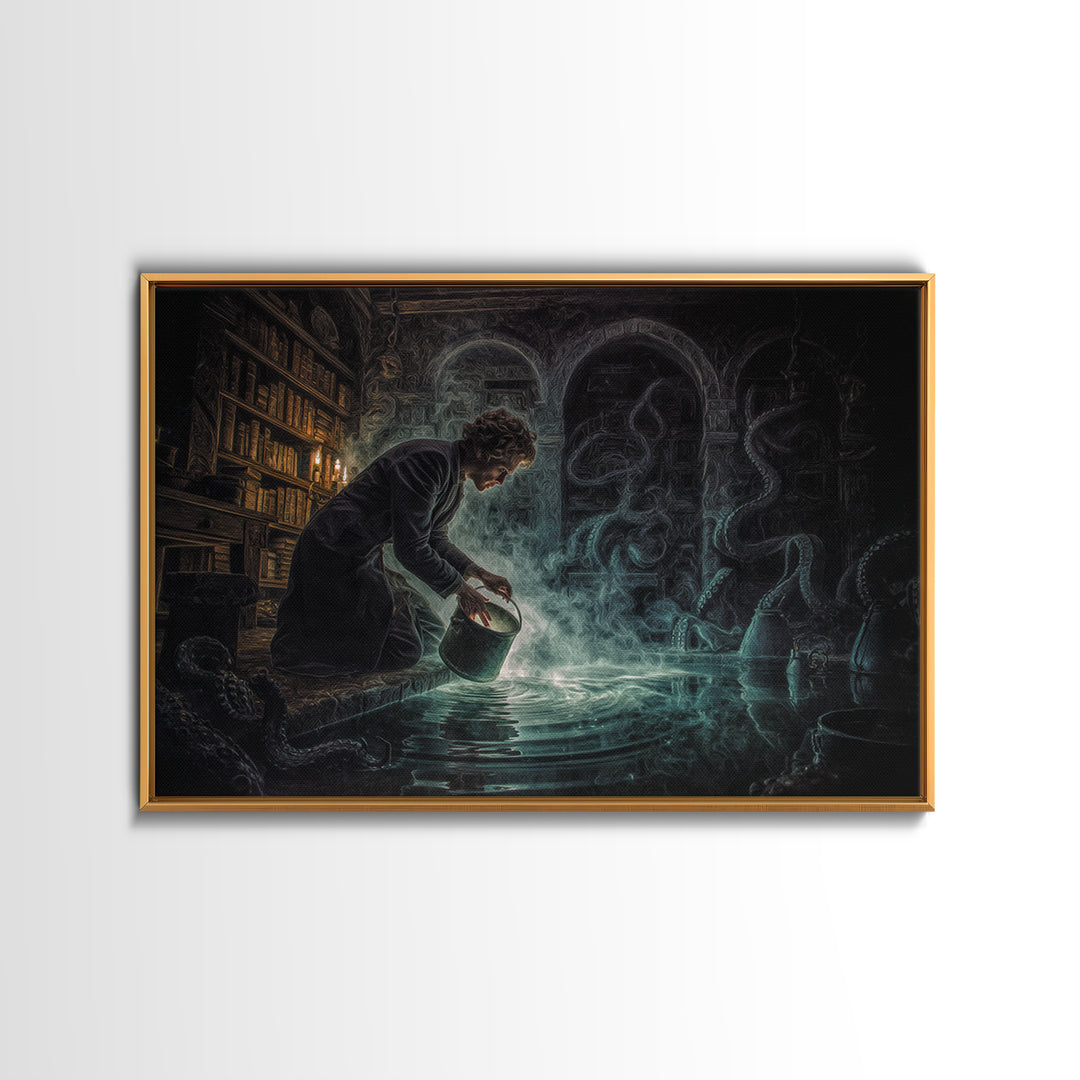 The Dreamwell Beneath Miskatonic, Landscape Wall Art, Dark Fantasy Wall Art, Canvas Print, Halloween Wall Decor, Gothic Home Decor