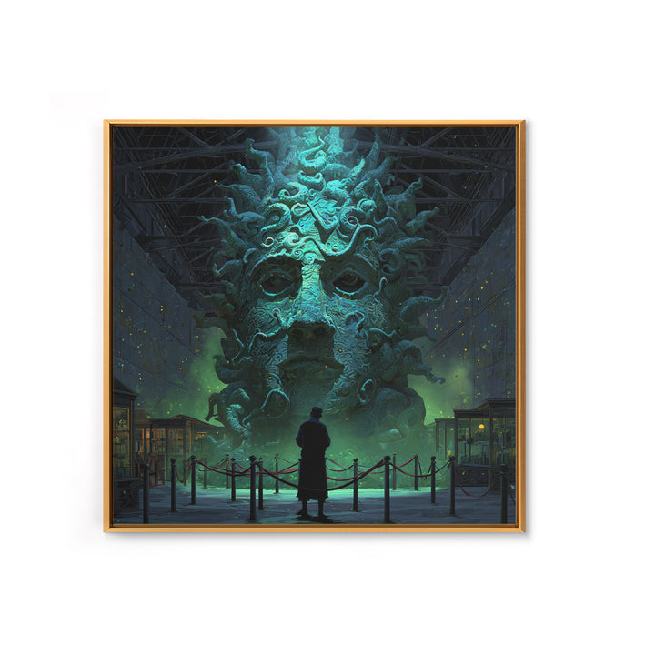 The Custodian Of The Whispering Idol, Square Wall Art, Macabre Wall Art, Framed Canvas Print, Halloween Wall Decor, Gothic Home Decor