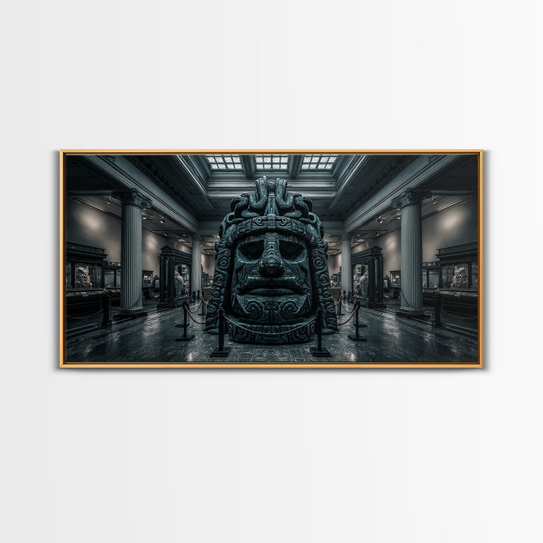 The Custodian Of The Whispering Idol, Wide Panoramic Art, Eldritch Gothic Decor, Framed Canvas Print, Halloween Wall Decor, Macabre Wall Art