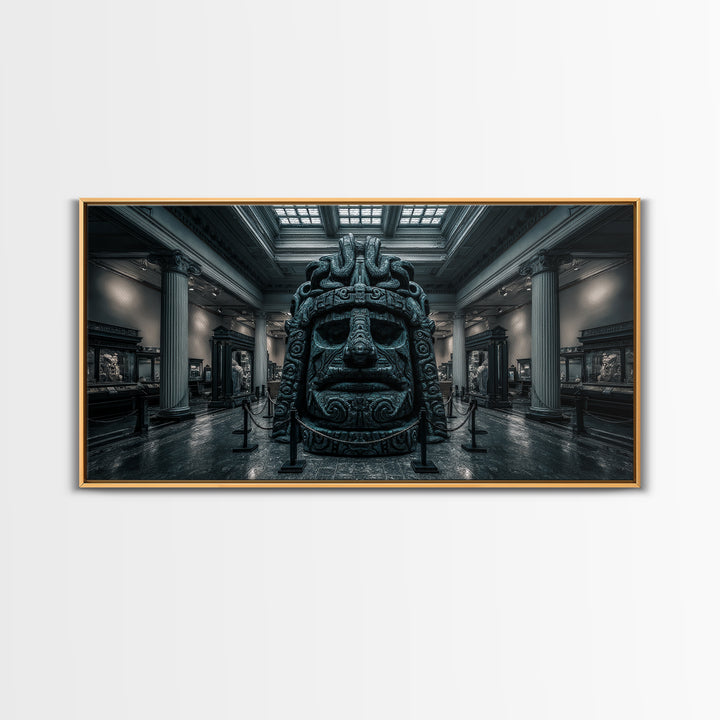 The Custodian Of The Whispering Idol, Wide Panoramic Art, Eldritch Gothic Decor, Framed Canvas Print, Halloween Wall Decor, Macabre Wall Art