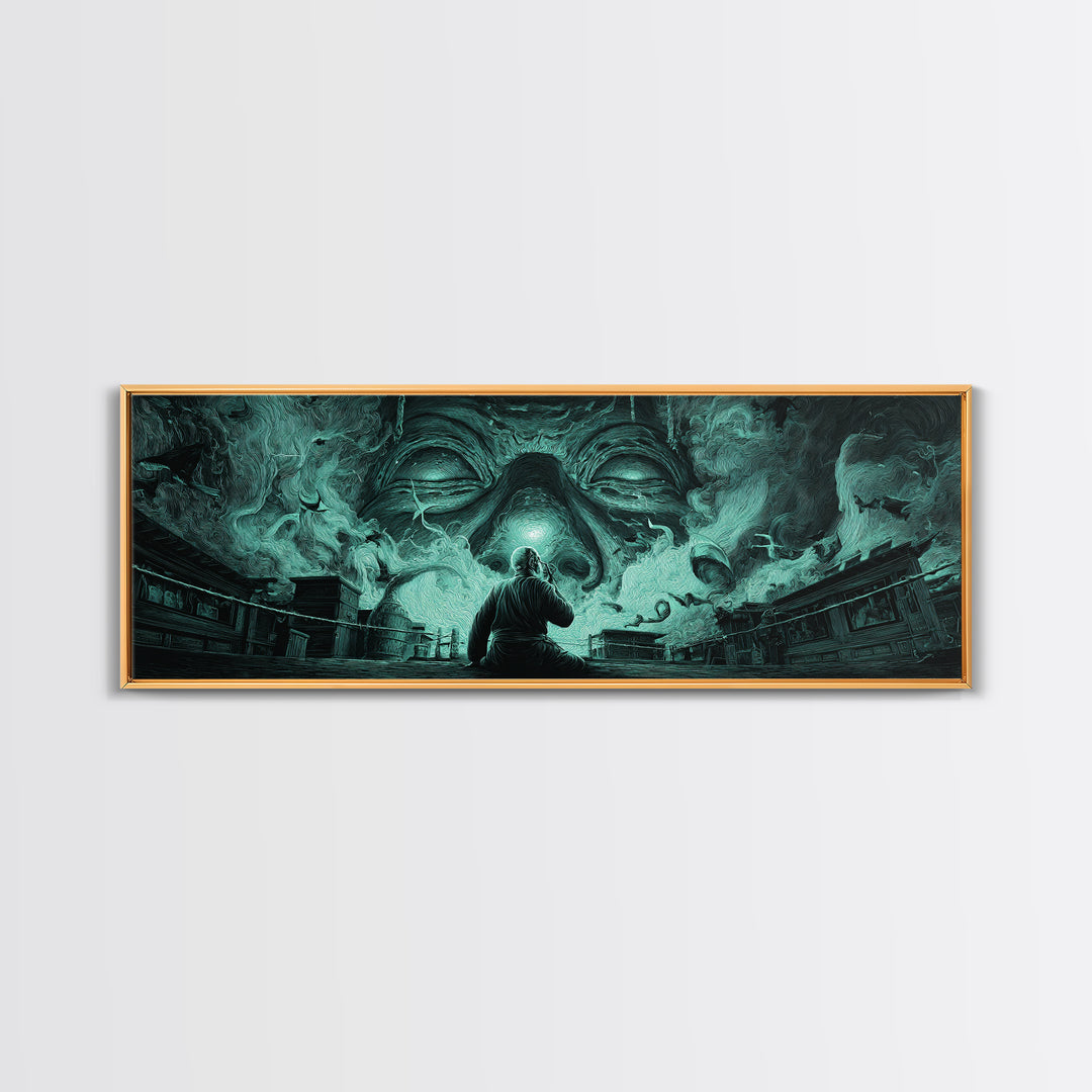 The Custodian Of The Whispering Idol, Extra Wide Wall Art, Dark Fantasy Wall Art, Canvas Print, Halloween Wall Decor, Gothic Home Decor