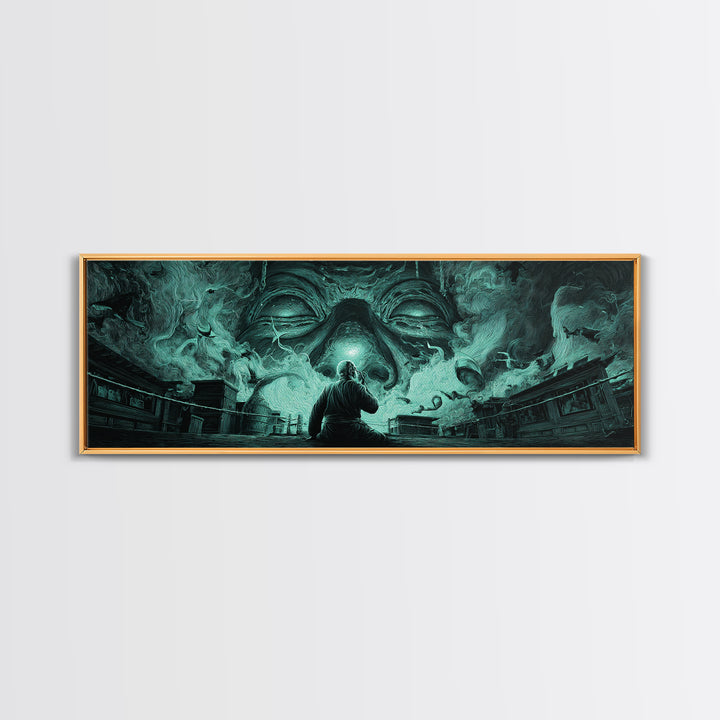 The Custodian Of The Whispering Idol, Extra Wide Wall Art, Dark Fantasy Wall Art, Canvas Print, Halloween Wall Decor, Gothic Home Decor