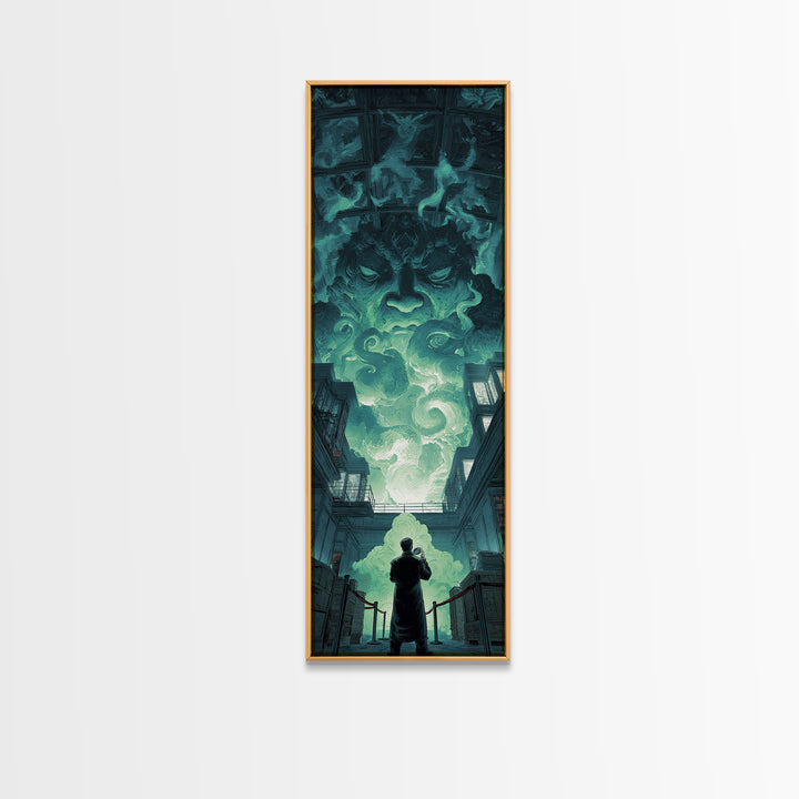 The Custodian Of The Whispering Idol, Tall Narrow Wall Art, Dark Halloween Decor, Framed Canvas Print, Halloween Wall Decor
