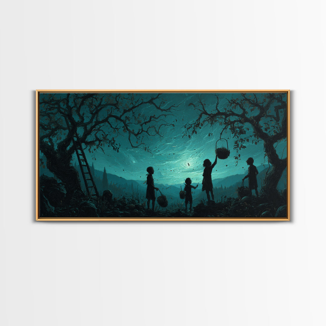 The Children Of The Star Orchard, Wide Panoramic Art, Cosmic Horror Wall Art, Framed Canvas Print, Halloween Wall Decor, Gothic Home Decor