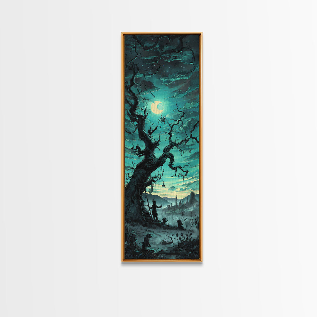 The Children Of The Star Orchard, Tall Narrow Wall Art, Lovecraftian Horror Art, Framed Canvas Print, Halloween Wall Decor
